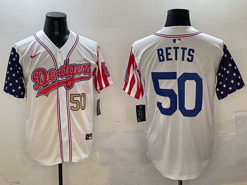 Men Los Angeles Dodgers 50 Betts White a generation of national flags Joint name 2025 Nike MLB Jersey style 6